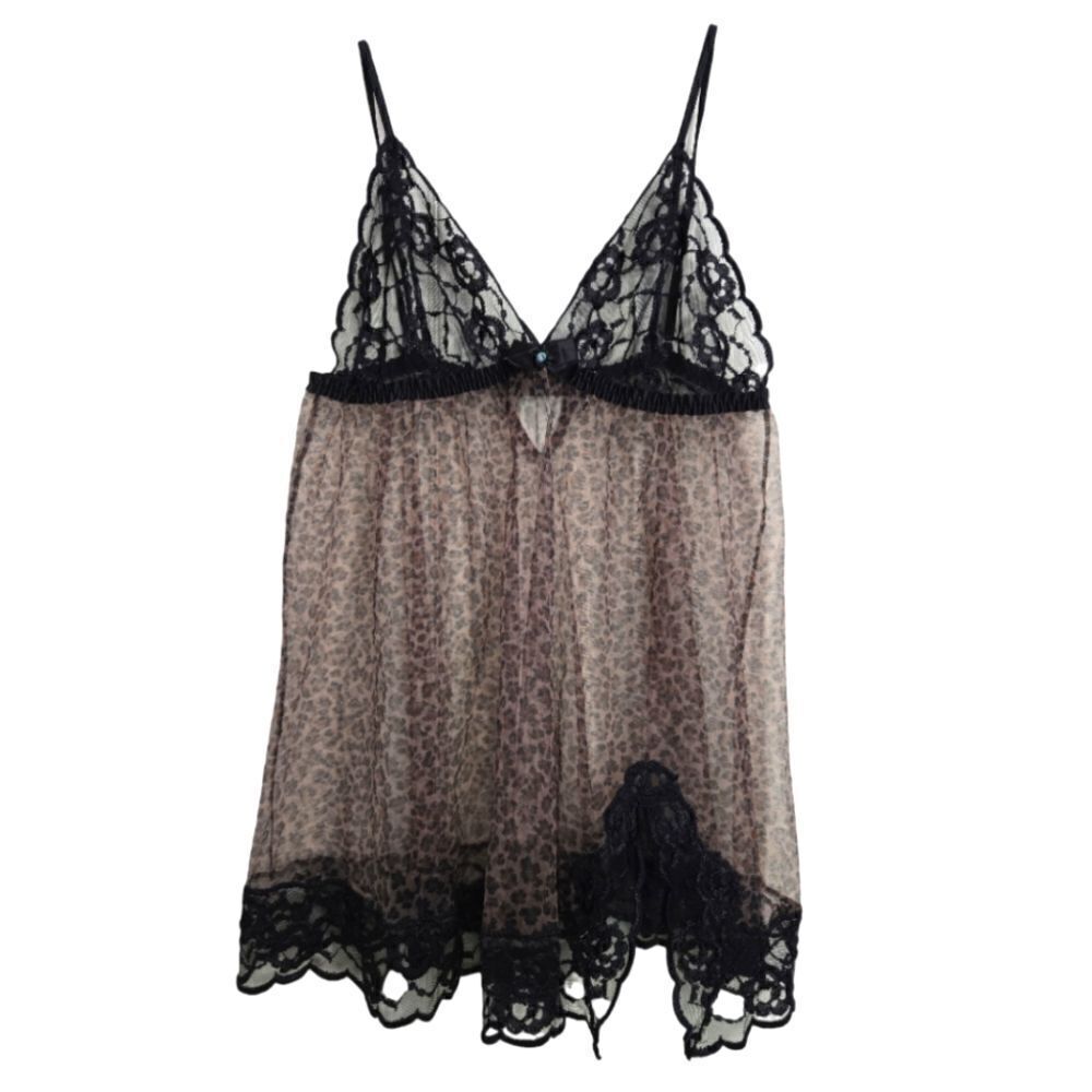 EC FREDRICKS OF HOLLYWOOD SHEER  LACE AND ANIMAL PRINT BABYDOLL NIGHTIE SLIP SZL